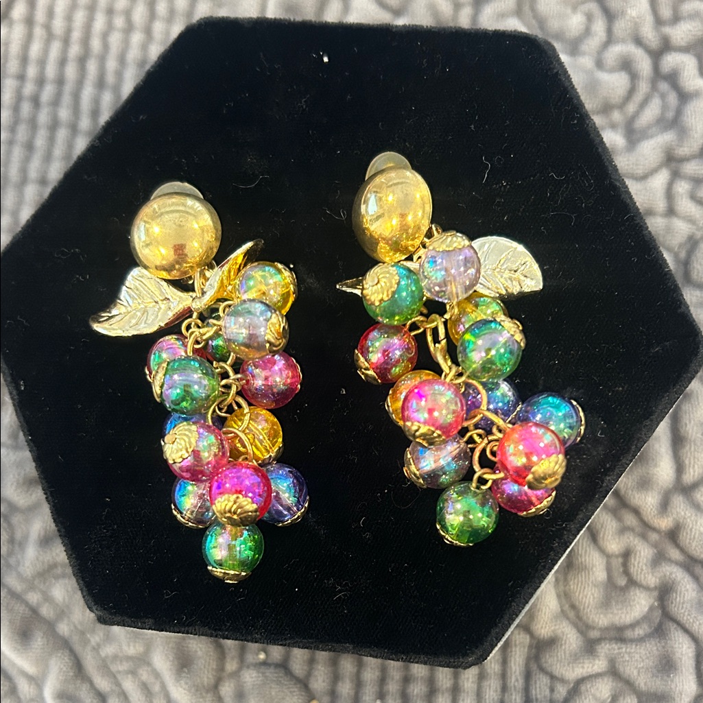 Vintage 1990s Colorful Beaded Cluster Earrings-Nwt
